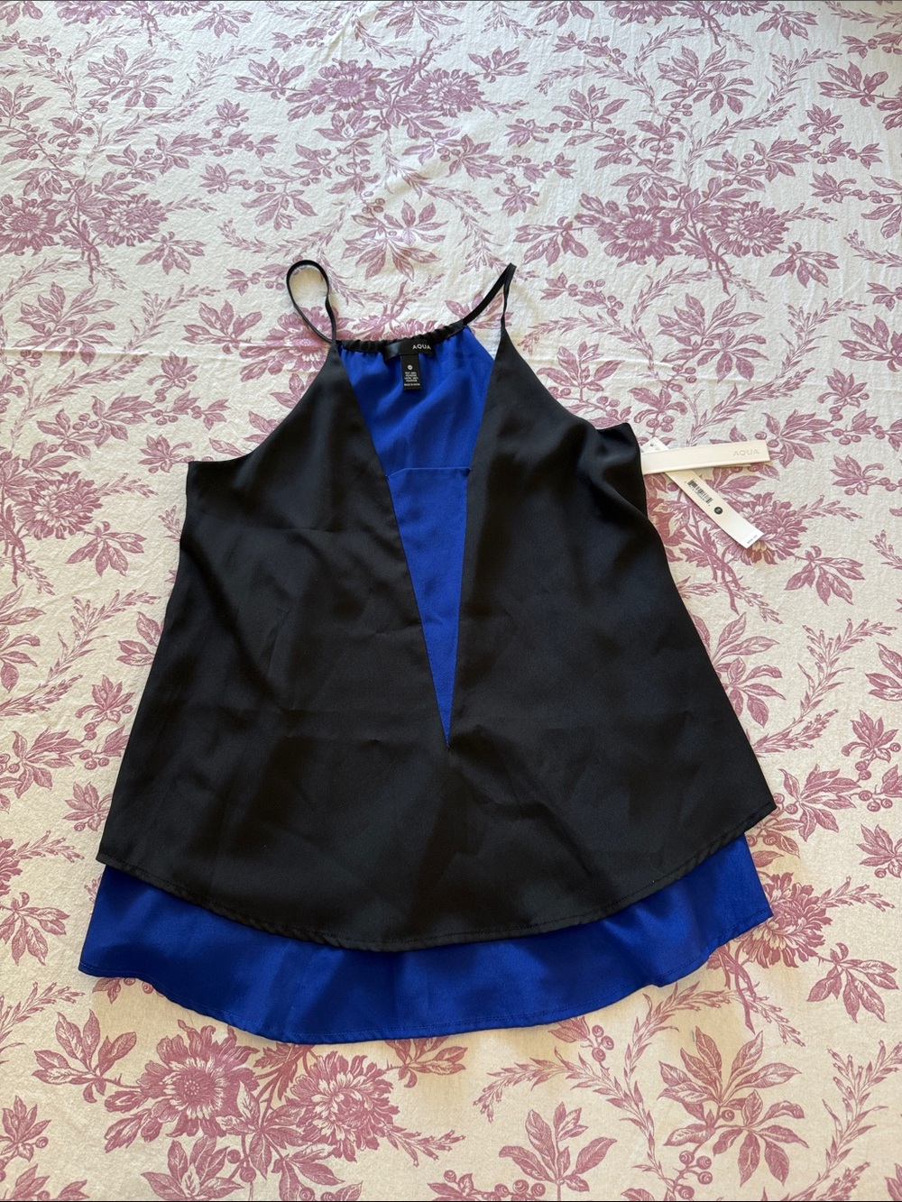 NWT Aqua Black & Royal Blue Layered Spaghetti Strap Camisole blouse XS